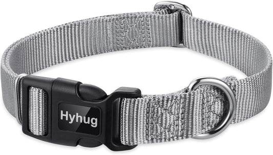 Hyhug Pets Solid Color Classic Regular Heavy Duty Basic Collar for Small Dogs, Unique Design Adjustment Triglide Slide (Buckle) Can Attached Name Tag Accessories. (Small, Sleet Gray)