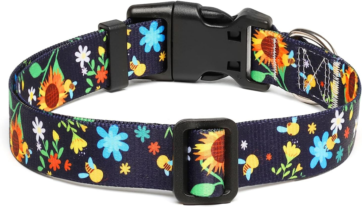 Mercano Adjustable Dog Collar - Special Design Patterns, Soft Nylon Comfortable Durable Pet Collar for Small Medium Large Dogs (S, Sunflower)