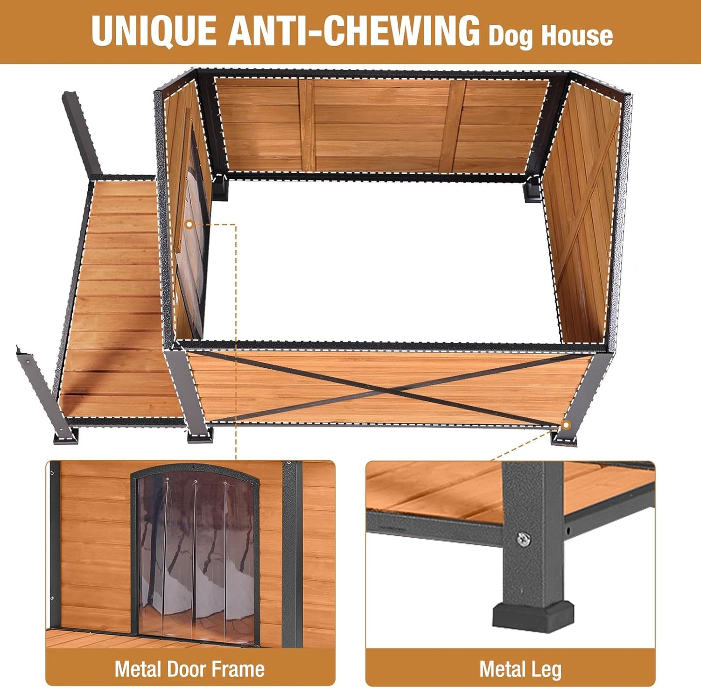 Extra Large Dog House Outdoor Weatherproof, Strong Metal Chew Proof Frame Dog Kennel for Small Medium Large Dogs