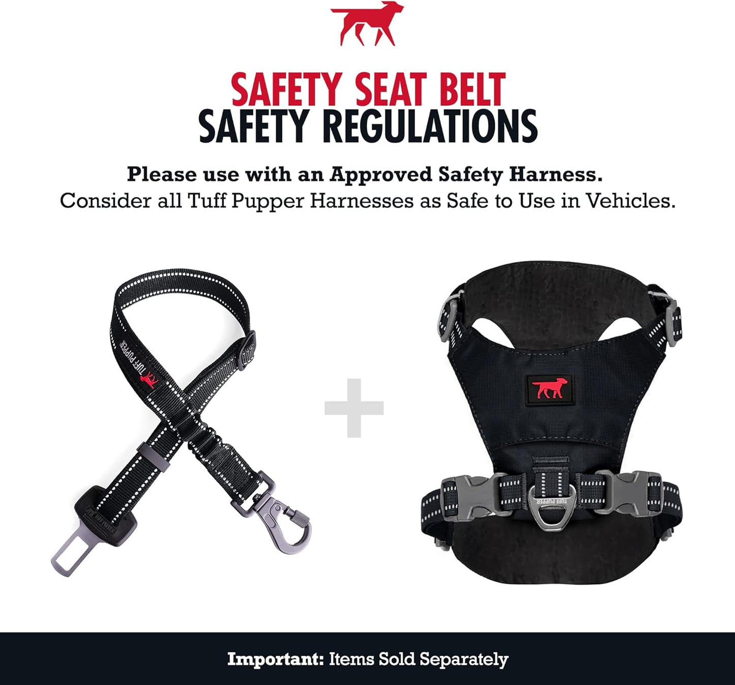 Tuff Pupper Dog Seat Belt | Adjustable Length Dog Seatbelt Restraint | Tangle-Free Locking Carabiner | Shock-Absorbing Bungee | Reflective Stitching for Visibility | Universal Fit for Cars & Trucks