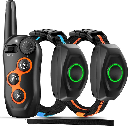 Dog Shock Collar with Remote Control,1300Ft,IP67 Waterproof Dog Training Collar with 3 Training Modes, Beep, Shock, Vibration,Safe Lock for Small, Middle,Large Dogs (Orange O+B)