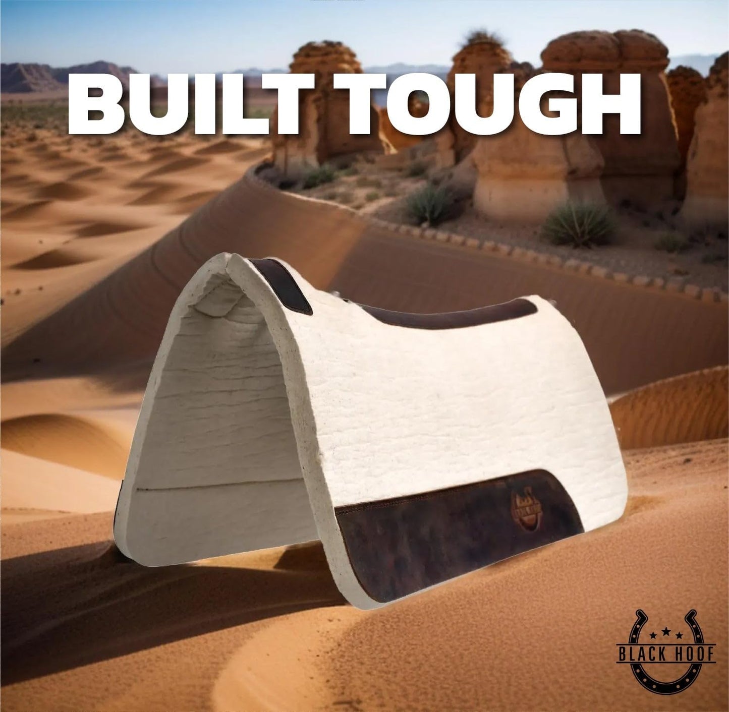 Black HOOF BlackHoof Steam Pressed Merino Wool Felt Contoured Pad 1 Inch Thick(31in Length and 32in Width), Saddle pad for Horses, White