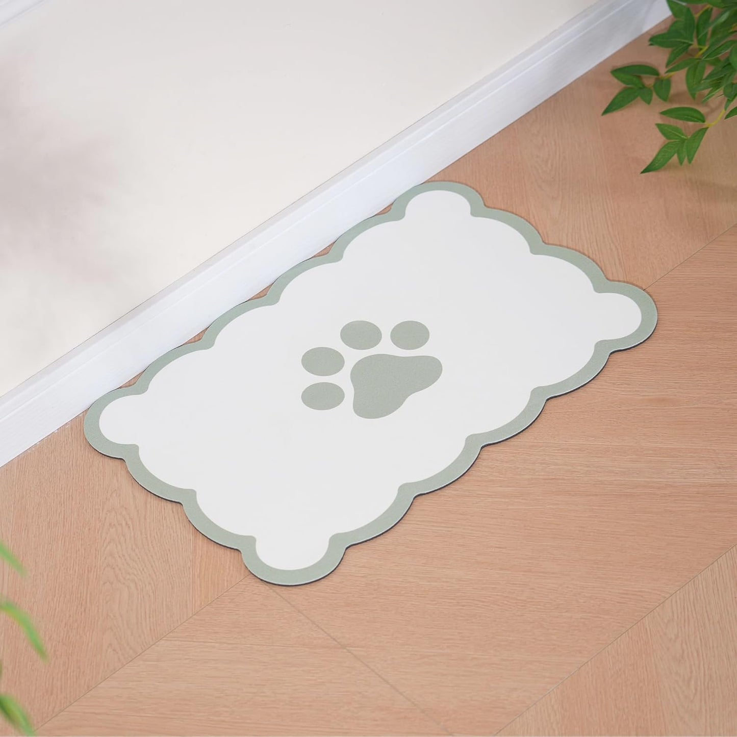 Ralxion Scalloped Dog Feeding Mat, Absorbent Mats for Dog Food and Water Bowl, Dispenser, Cute Elegant Aesthetic Sage Green Scallop Pet Placemat for Dogs, Cats, Puppy Accessories, 17" X 24”