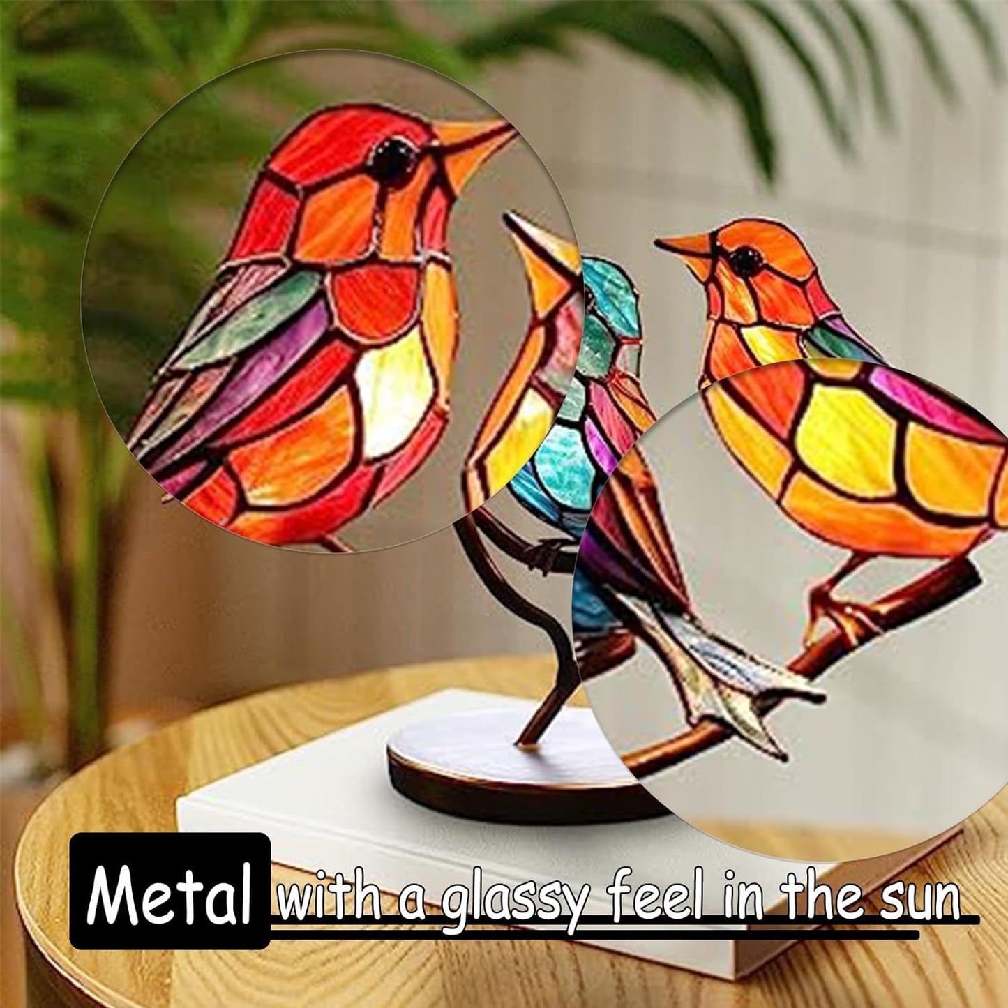3Birds on a Branch, Metal Desktop Decorations, Home Bird Decorations for Office, Window, Aviary, Garden, Gifts for Bird Lovers, Boxed Set.