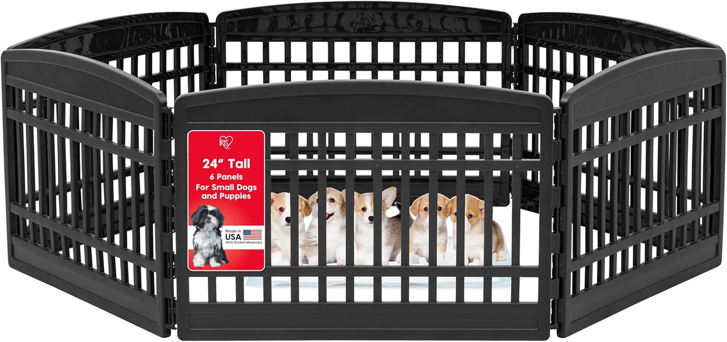 IRIS USA 24" 6-Panel Puppy Playpen, 61 x 61 x 24, Puppy Fence, Dog Playpen, Dog Play Pen Indoors, Pet Fence, Puppies/Small Dogs, Black