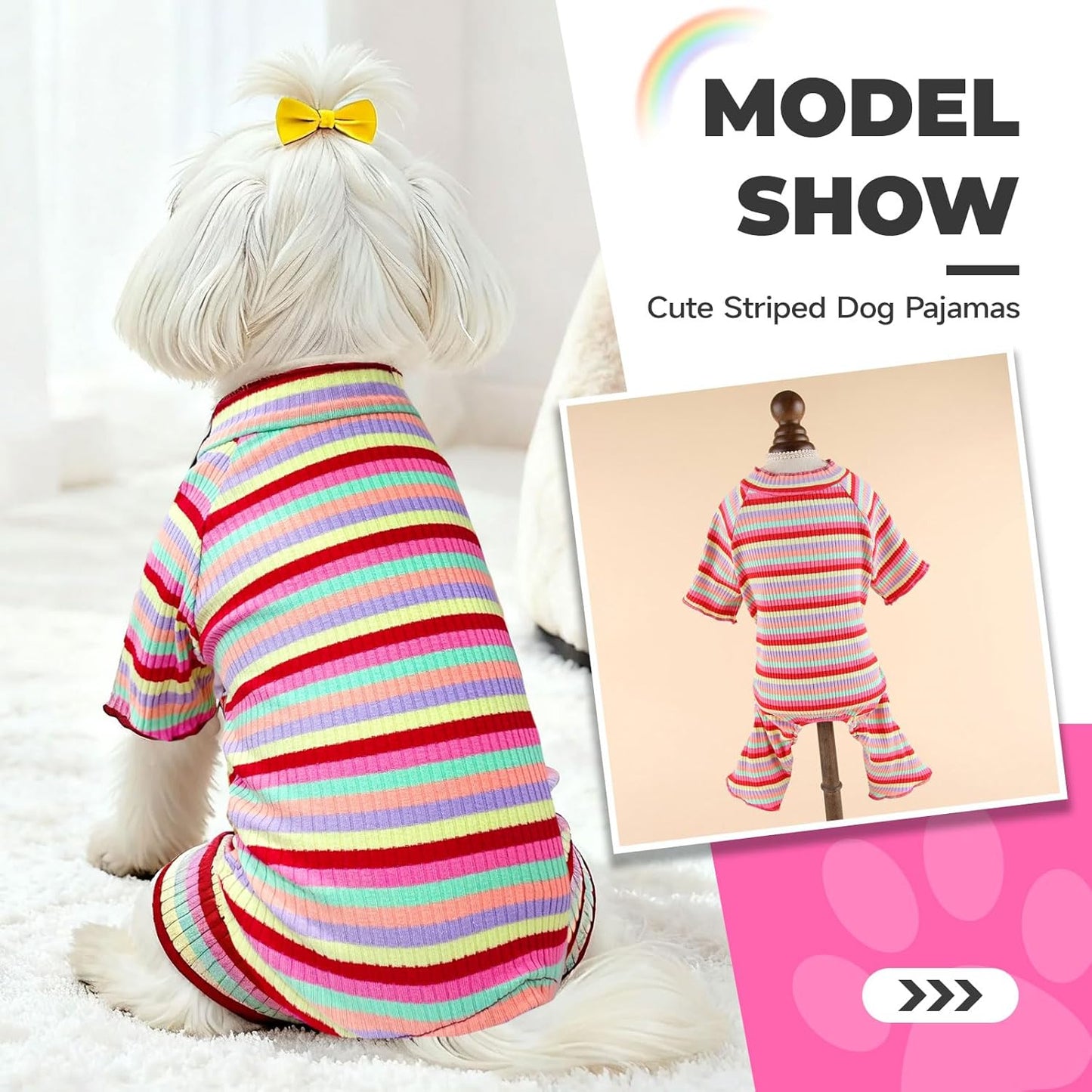 BAEJMJK Striped Dog Pajamas Stretchy Cute Four-Legged Boy Girl Dog Clothes with Sleeves Comfortable Dogs Jumpsuit Colorful Pet Puppy Outfits Apparel for Small Medium Dogs Cats(Red,Medium)