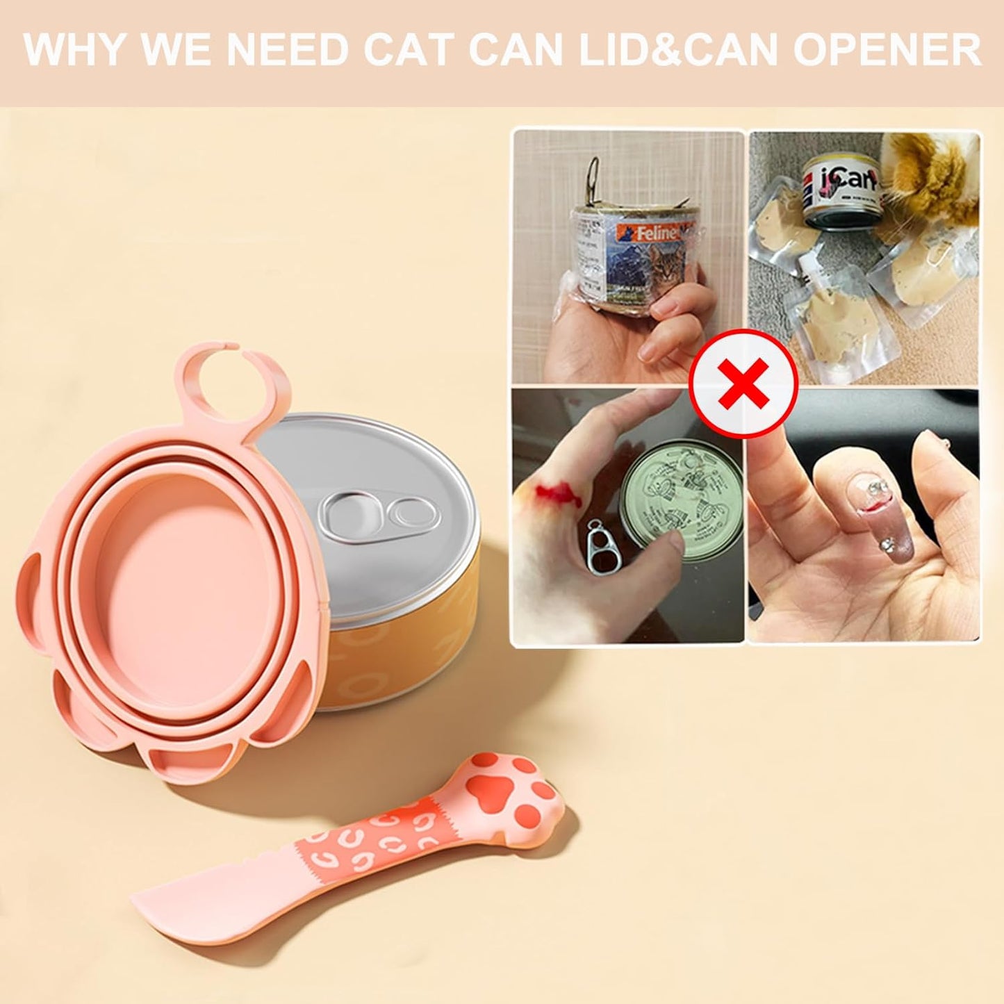 PETPAWLOVELY-Cat&Dog Food Can Covers Lids,Silicone Cat Food Spatula or Can Opener,Cat Treat Spoon.Multi-Function Cat Treat Dispenser Spoon,1 Lid&2 Spoon for Wet Food(Pink)