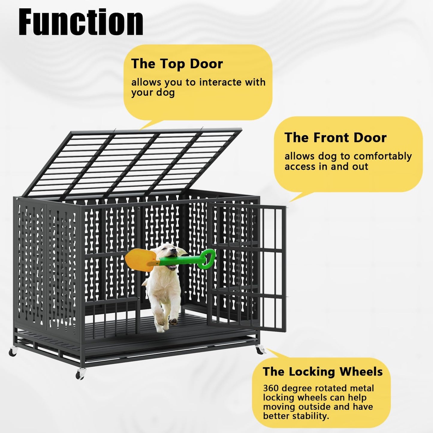 LEMBERI 48/42/38 inch Indestructible Heavy Duty Dog Crate, High Anxiety Extra Large Dog Cage for Large Dogs, XL Steel Escape Proof Dog Kennel with Wheels and Removable Tray