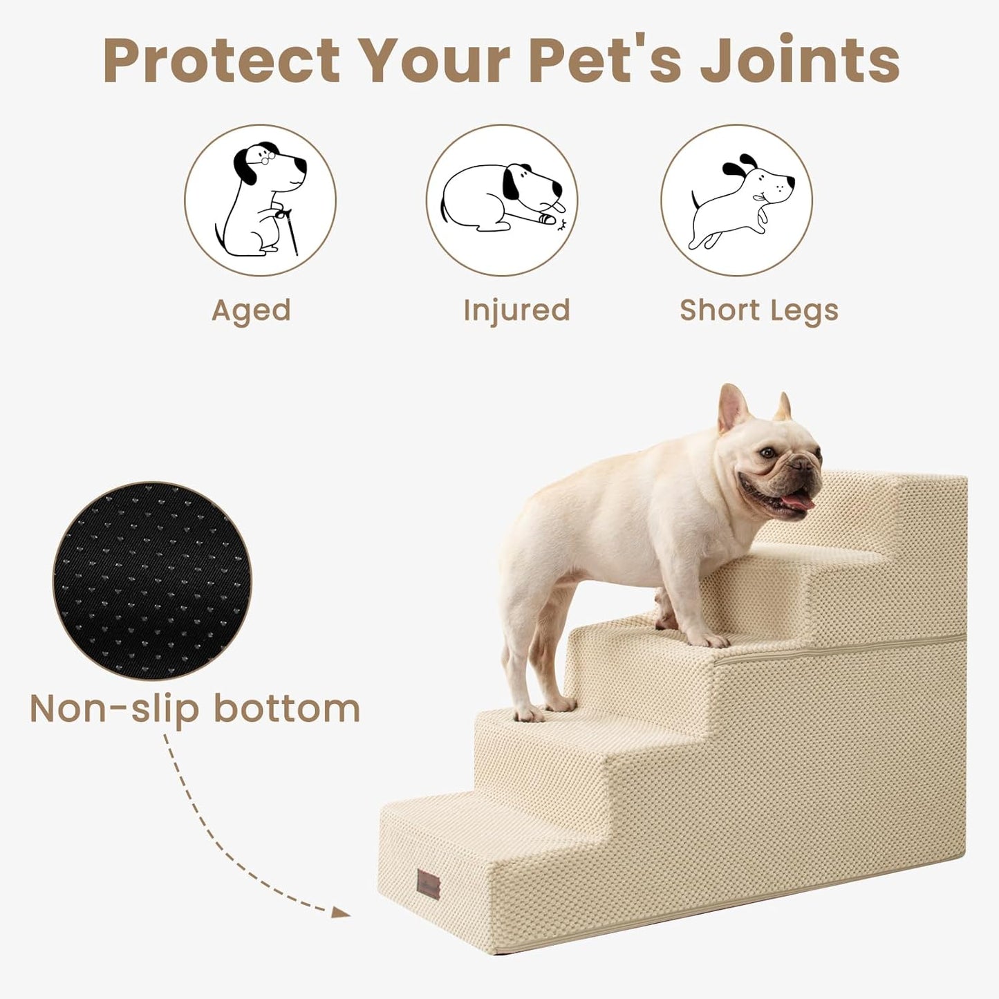 Dog Stairs for High Bed 22.6" H,5-Step Dog Steps for Small Dogs and Cats,Indoor Non-Slip Balanced Pet Stairs are Suitable for Puppy,Older Cat,Beige