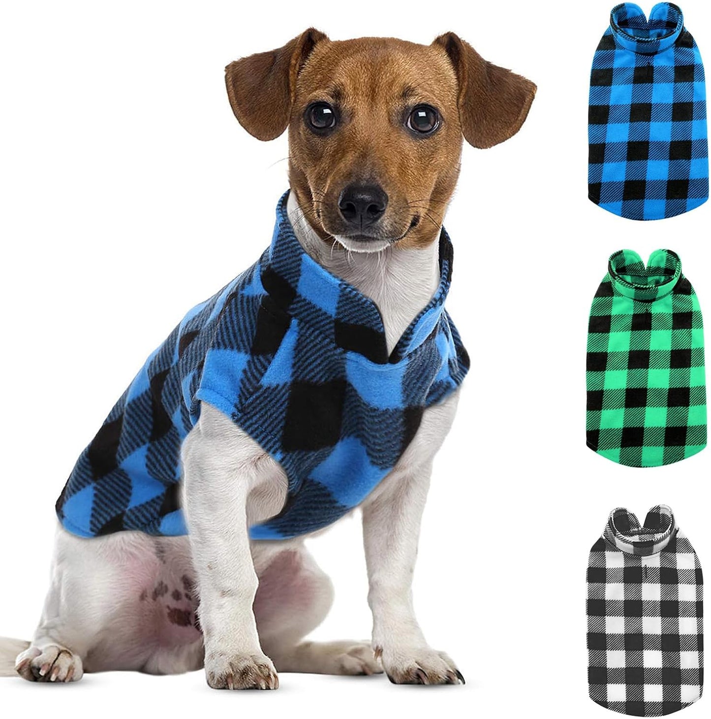 ASENKU Dog Sweater 3 Pack, Plaid Dog Fleece Vest, Soft Comfortable Pet Pajamas, Warm Winter Dog Shirt, Cold Weather Coat Jacket Pet Clothes for Small & Medium Dog Breeds