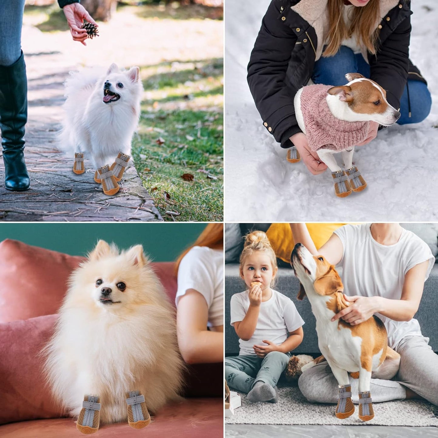 Dog Shoes for Small Dogs, Puppy Dog Boots & Paw Protector for Winter Snow Day, Summer Hot Pavement, Waterproof in Rain Weather, Ourdoor Hiking, Indoor Hardfloors with Anti Slip Sole 4PCS/Set