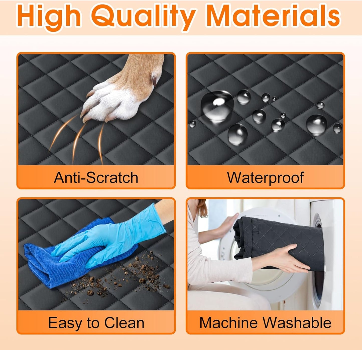 Waterproof Dog Car Seat Cover for Back Seat - Durable, Scratch Proof Pet Hammock with Nonslip Design & Storage Pockets, Fits Cars, SUVs, Trucks - L, Black