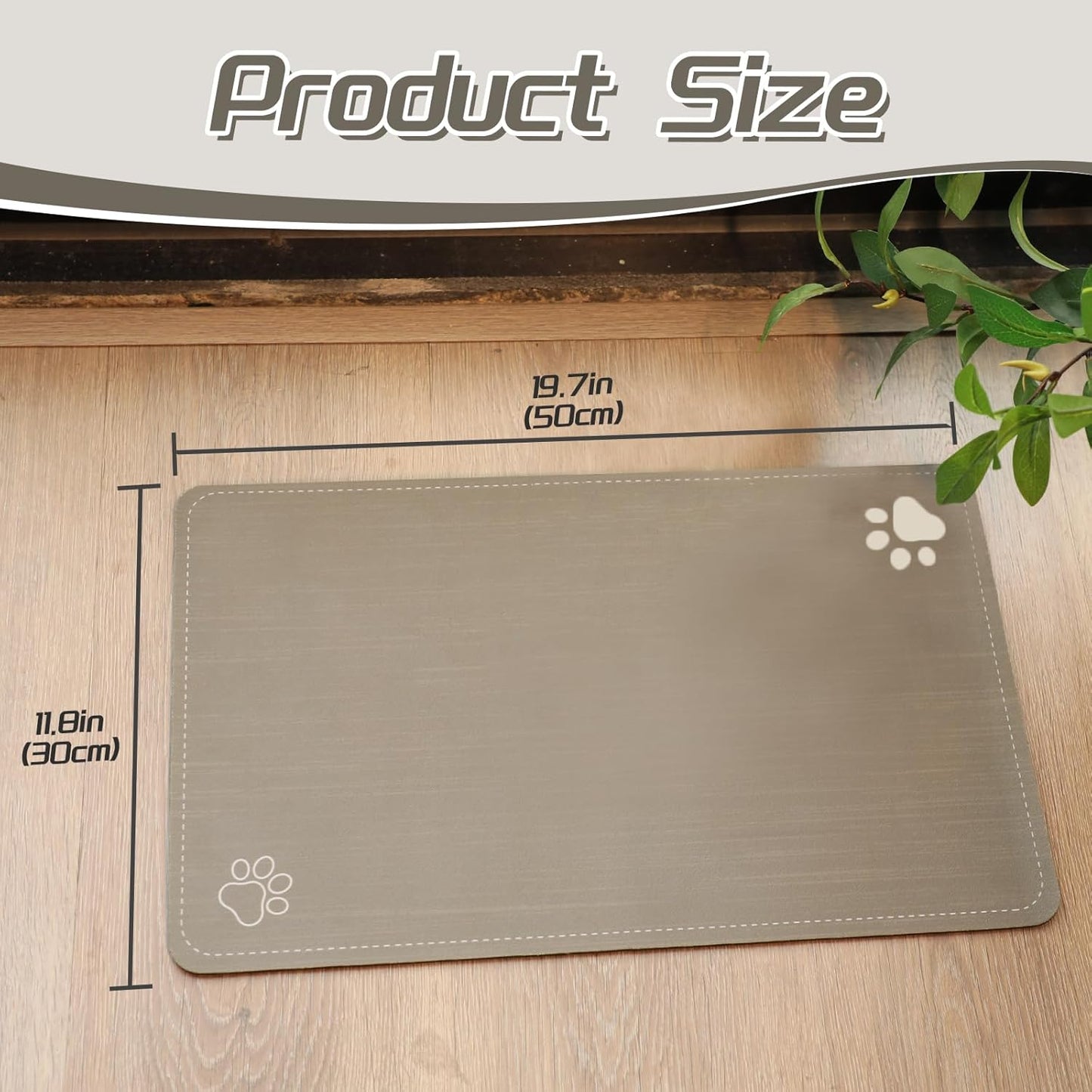 Le courant Pet Feeding Mat Absorbent Non-Slip Pet Placemat for Feeding Bowl, with Waterproof Rubber Backing, Quick Dry Water Dispenser Mat for Dog and Cat,Brown.Dog Paw-11.8x19.7 in
