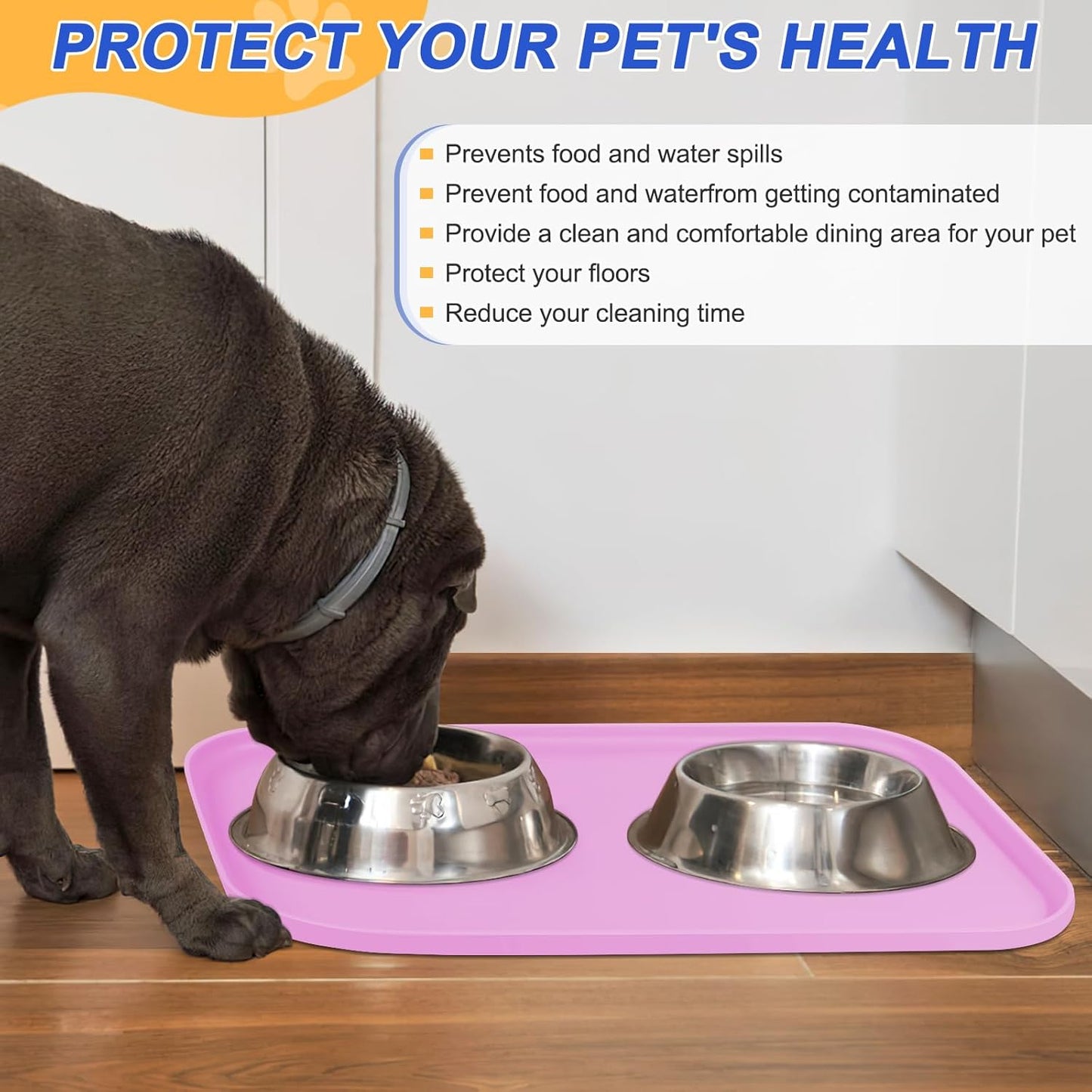 Silicone Pet Feeding Mat with Raised Edge for Food and Water, Dog Bowl Mats, Cat Bowls Placemat with High Lip for Floor Waterproof, Rubber Tray for Cats and Dogs 22 x 14 x0.8 Pink