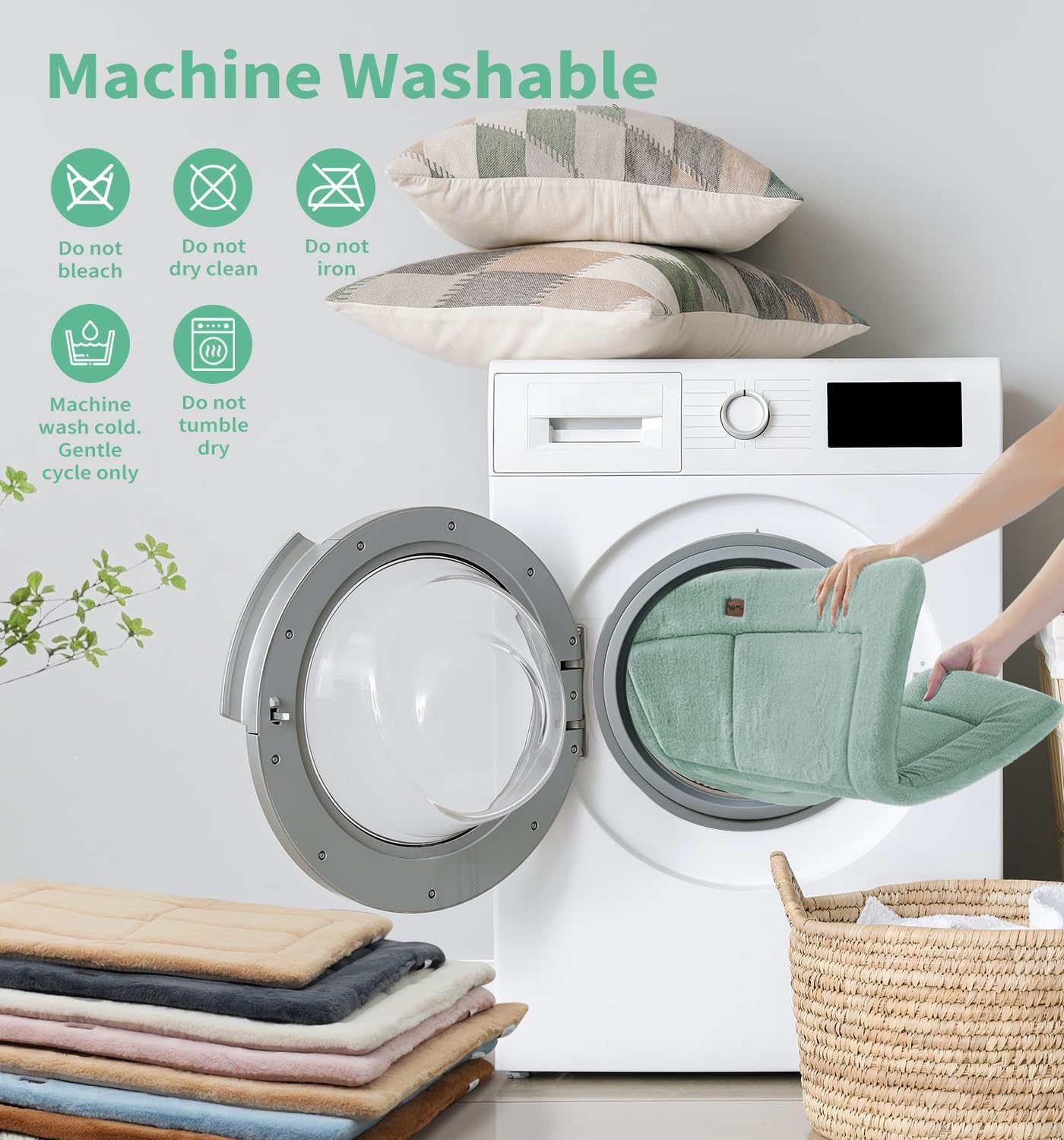 Made4Pets Dog Crate Pad Bed for Medium Dogs, Washable & Reversible, Anti-Slip Kennel Mat for Cozy Sleeping, Soft Fluffy Dog Bed for Indoor & Outdoor Use, 29"x21", Green