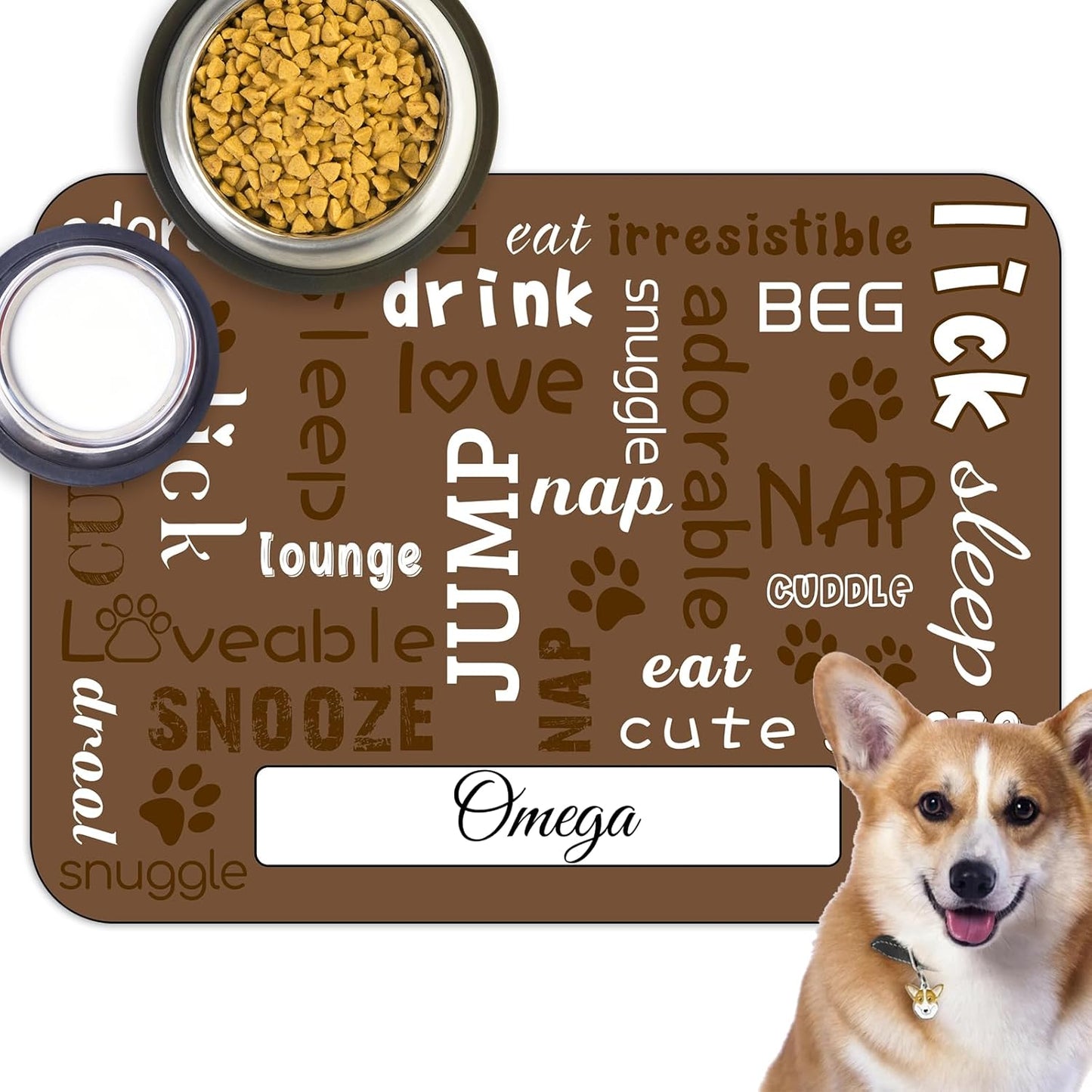 Personalized Dog Cat Feeding Mat Custom Pet Food Mat Waterproof Non-Slip Customized Puppy Name Photo Placemat Dish Rug Floor Protector Gifts for Pets Lover Pattern 3