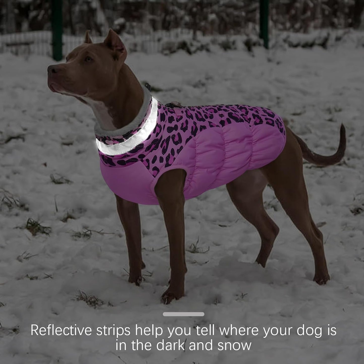 FUAMEY Dog Coat for Large Dogs,Waterproof Dog Winter Jacket with Harness Built in Puppy Cold Weather Coats Reflective Pet Vest with Zipper Warm Fleece Dogs Snowsuit Windproof Pink Leopard XL