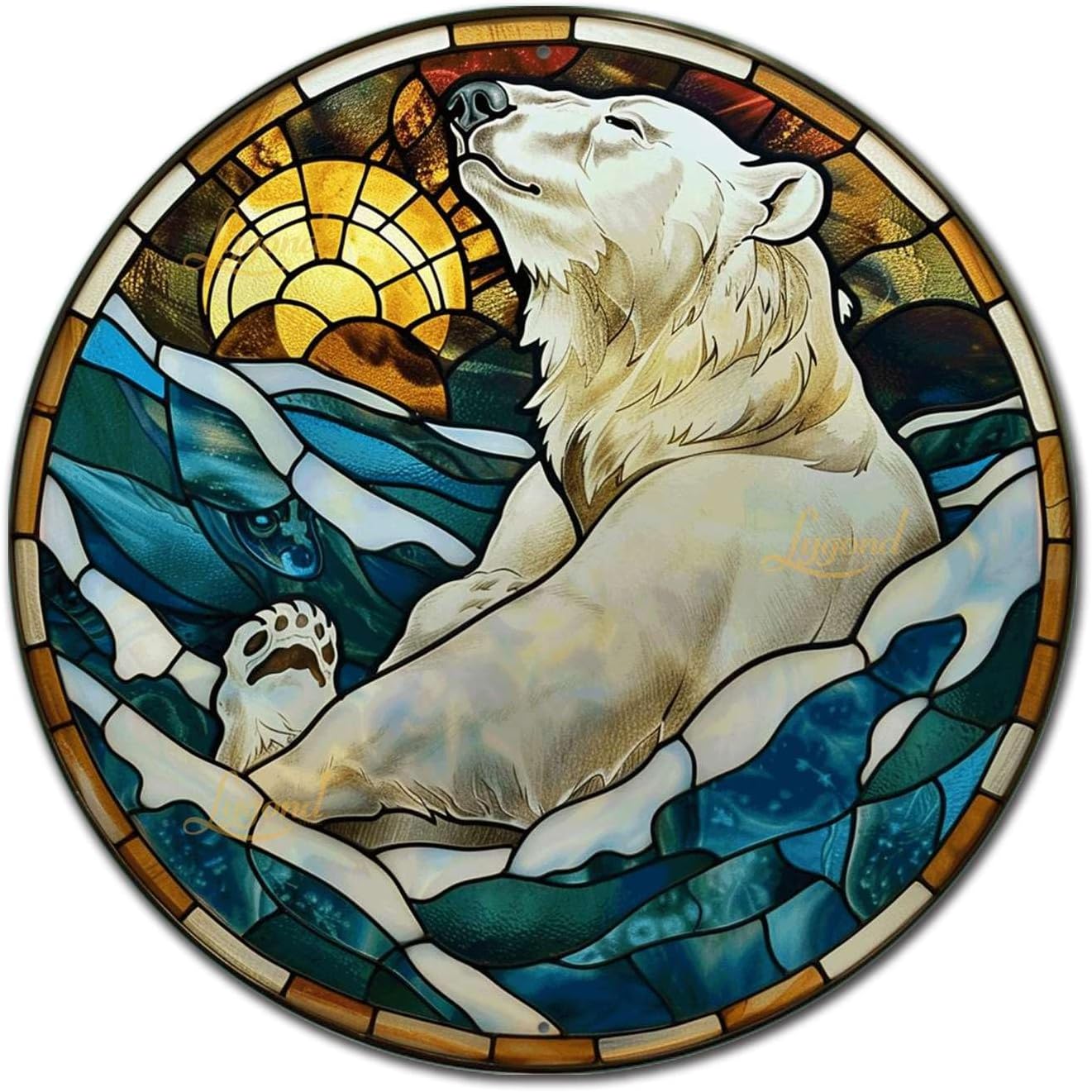 Lygond Metal Polar Bear Toilet Decor - Circular Stained Glass Tin Sign, 1212 Inches