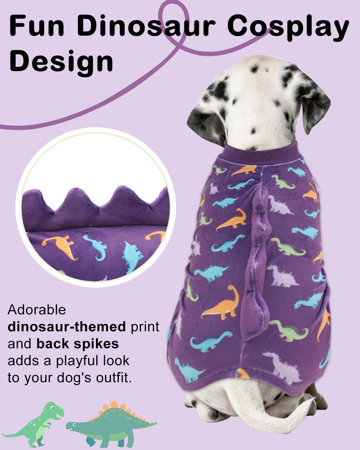 CuteBone Dinosaur Costume Dog Pajamas, Stretchy Spandex Crystal Velvet Sleepwear Coat for Small Dogs, Soft & Warm Pet Outfit Clothes for Cold Weather, Cozy Pullover Design COSP04L