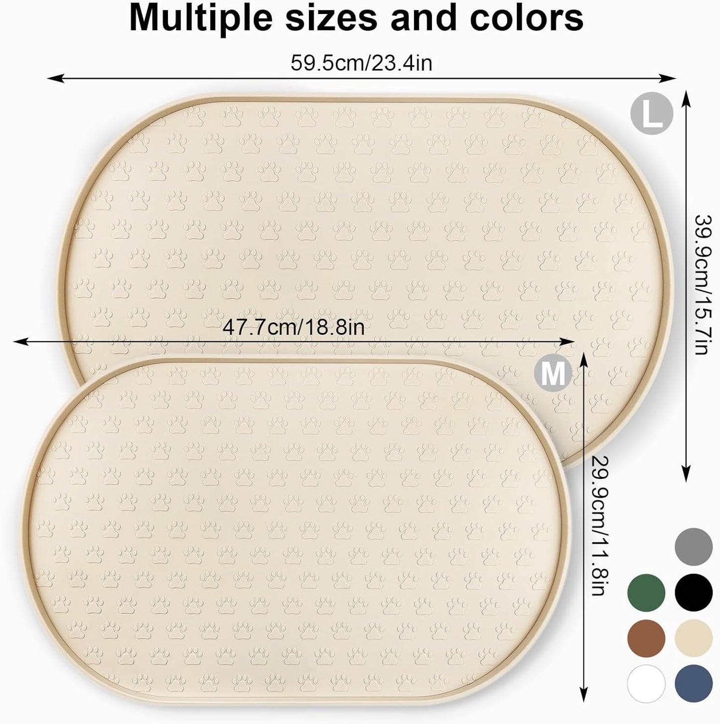 KPWACD Pet Placemat for Dog and Cat, Anti-Slip Waterproof Dogs Feeding Bowl Mat Prevent Food and Water Overflow, Silicone Puppy Dish Mats Suitable for Small Medium Big Pets, Beige, 24" * 16"