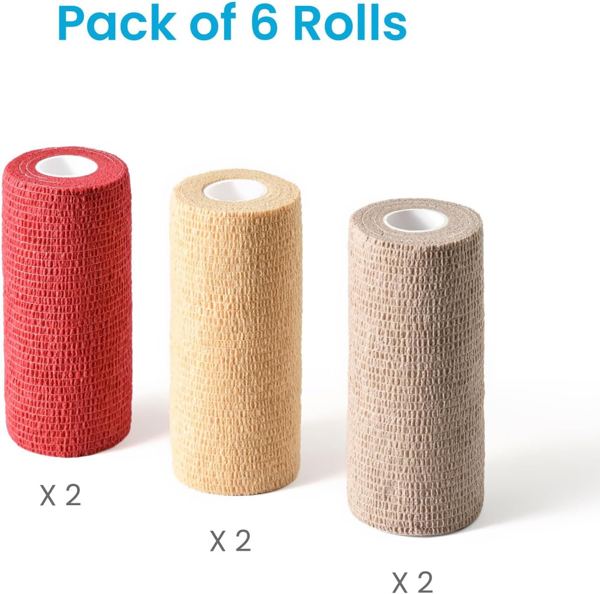 WePet Pet Wrap, Self-Adhesive, Only Sticks to Itself, Non-Woven Tape for Dog Legs, Paws, Wounds, First Aid Cohesive Gauze for Horse, Cat, Bird, Animal, 6 Rolls, 4 Inch, Solid Color A