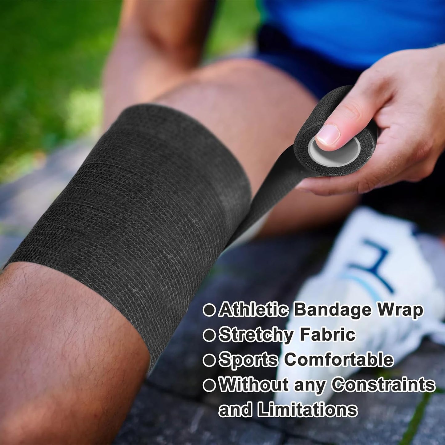 24 Pack Self Adhesive Bandage Wrap, 4” x 5 Yards Cohesive Medical Tape Elastic Grip Tape Black Sports Tape Athletic for Ankle, Wrist Sprains, Pet First Aid (Black, 4 Inch)