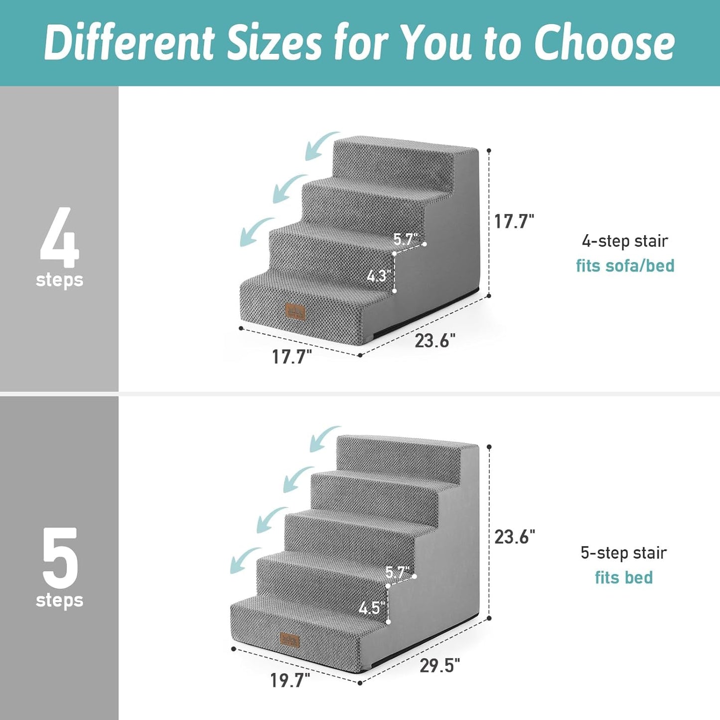 Dog Stairs for Small Dogs, 4 Tier Wider Pet Stairs for Couch and Beds, 17.7" H Non-Slip Dog Steps for Old Cats, Puppy, Small Medium Dogs, 17.7x23.6x17.7 inch, Grey