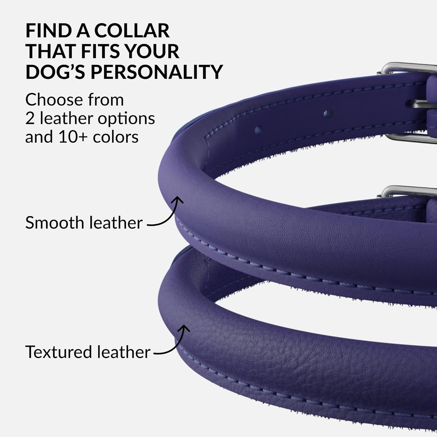 CollarDirect Rolled Leather Dog Collar, Soft Padded Round Puppy Collar, Handmade Genuine Leather Collar Dog Small Large Cat Collars 13 Colors (11-14 Inch, Purple Smooth)