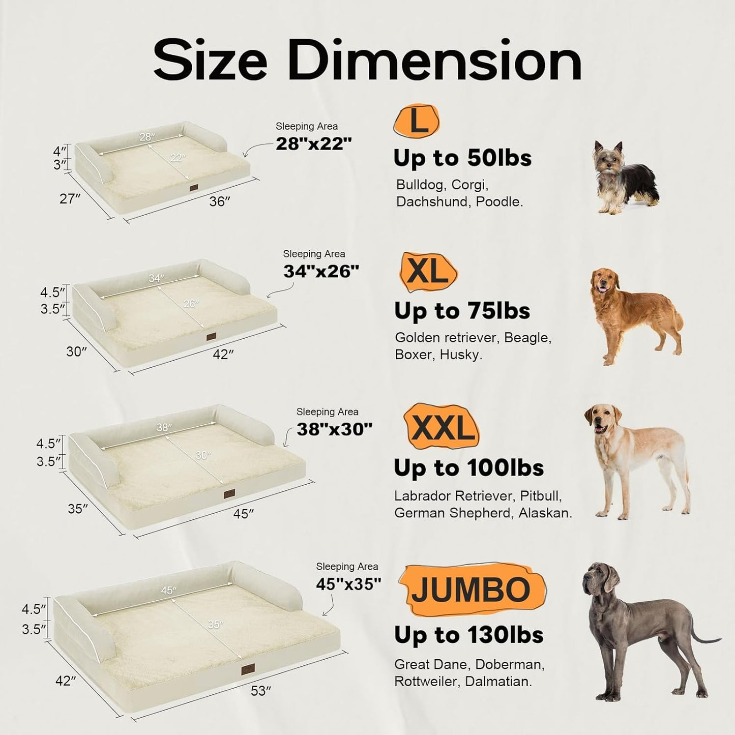 Large Dog Bed Orthopedic Washable: Extra XL XLarge Big Dog Bed with Washable Bolster & Memory Foam Couch Sofa - Waterproof with Removable Cover - Beige