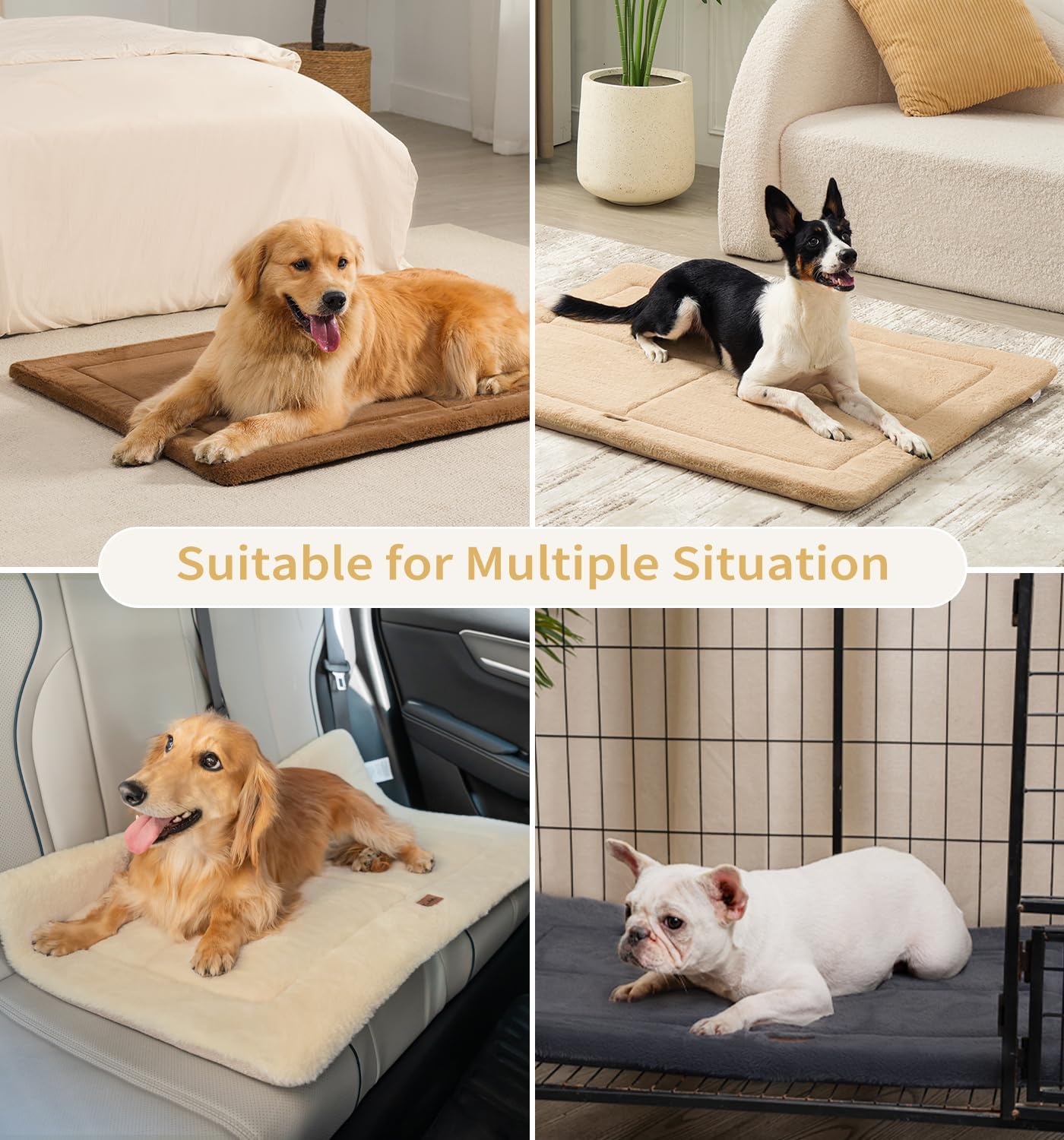 MADE 4 PETS Dog Crate Pad Bed for Large Dogs, Washable & Reversible, Anti-Slip Kennel Mat for Cozy Sleeping, Soft Fluffy Dog Bed for Indoor & Outdoor Use, 41"x29", Beige