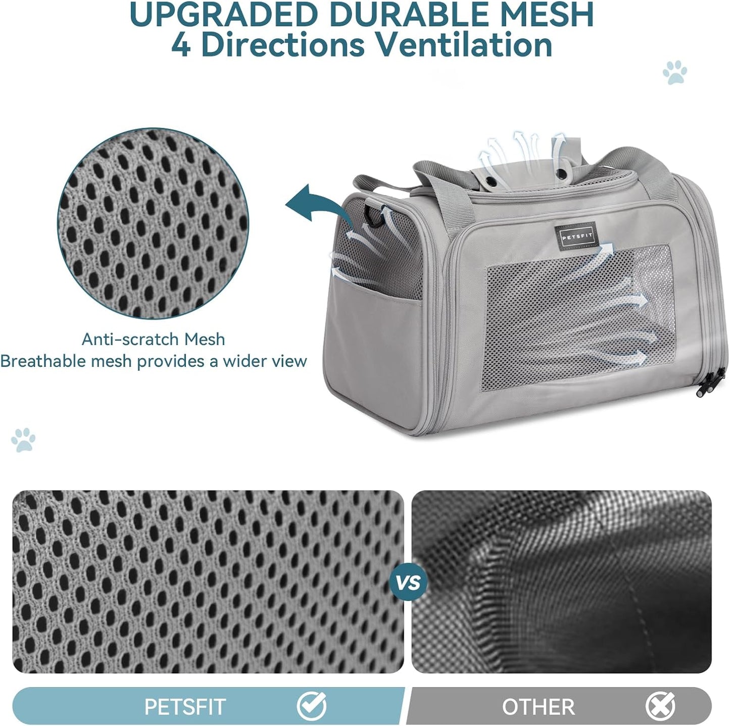 PETSFIT Dog Carrier Cat Carriers for Puppies, Medium Cats up to 25Lbs, Travel Soft Sided Pet Carrier (Large, Grey)