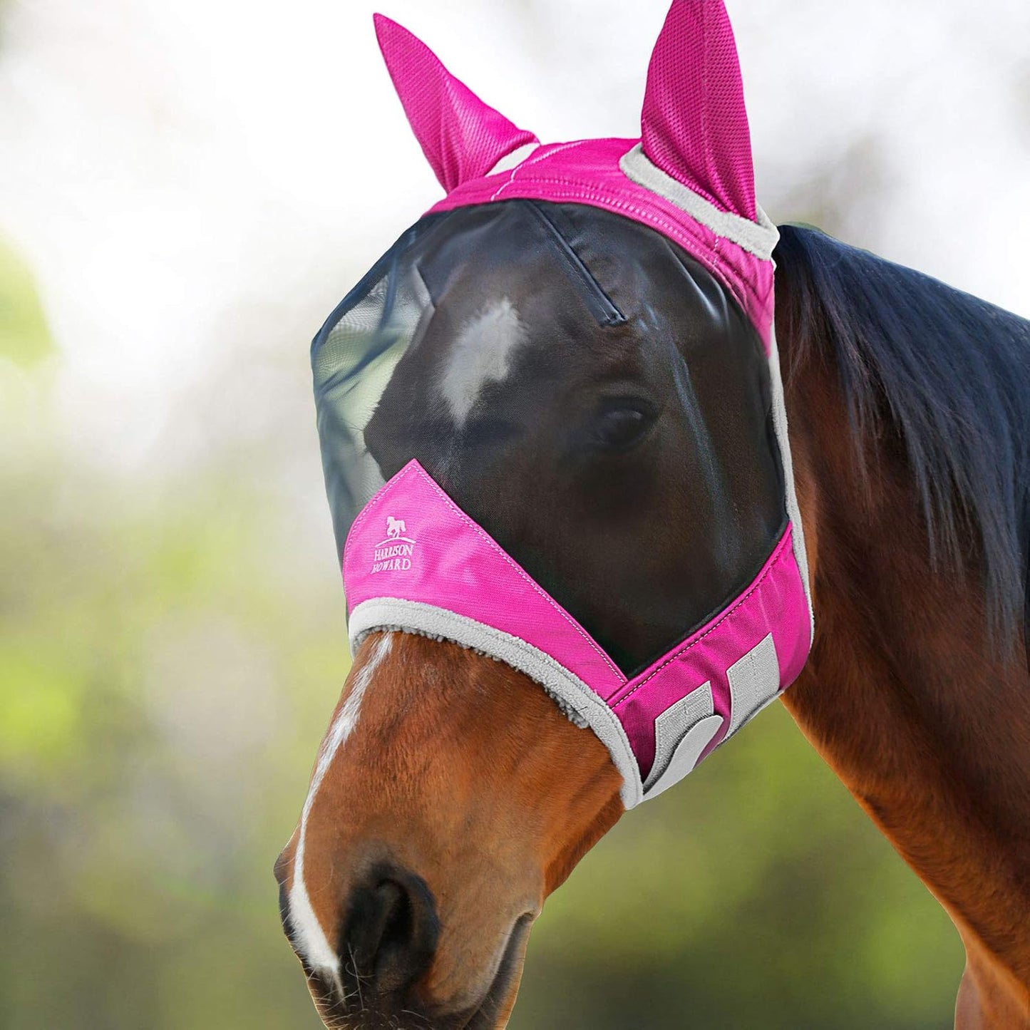Harrison Howard CareMaster Pro Luminous Fine Mesh UV-Proof Fleece Padding Fly Mask Half Face Flamingo (S; Pony)