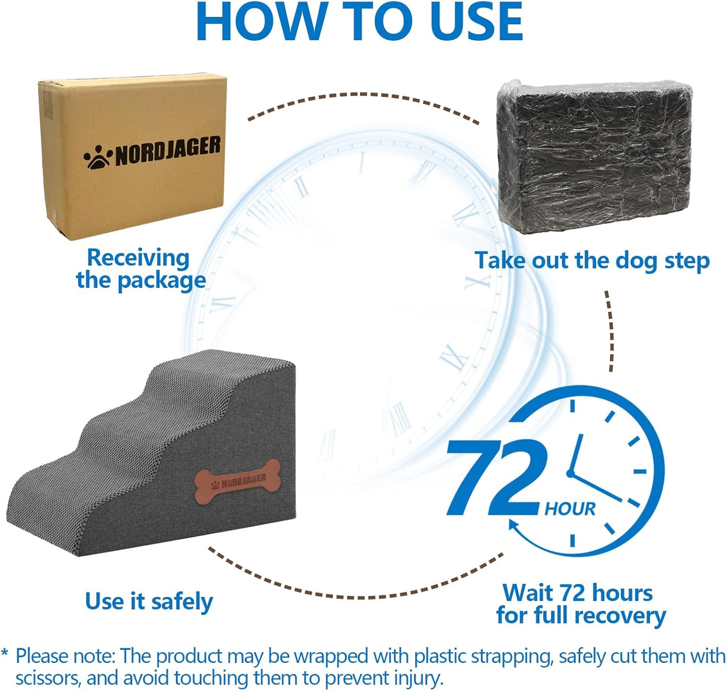Dog Stairs 4 Steps for Small Dogs and Cats to Get on High Beds, Couch or Car, Pets Can Climb, Sit, Lie Down or Perch to Look Out Windows on The Spliceable Ramp, Provides Support, Grey（19" H）