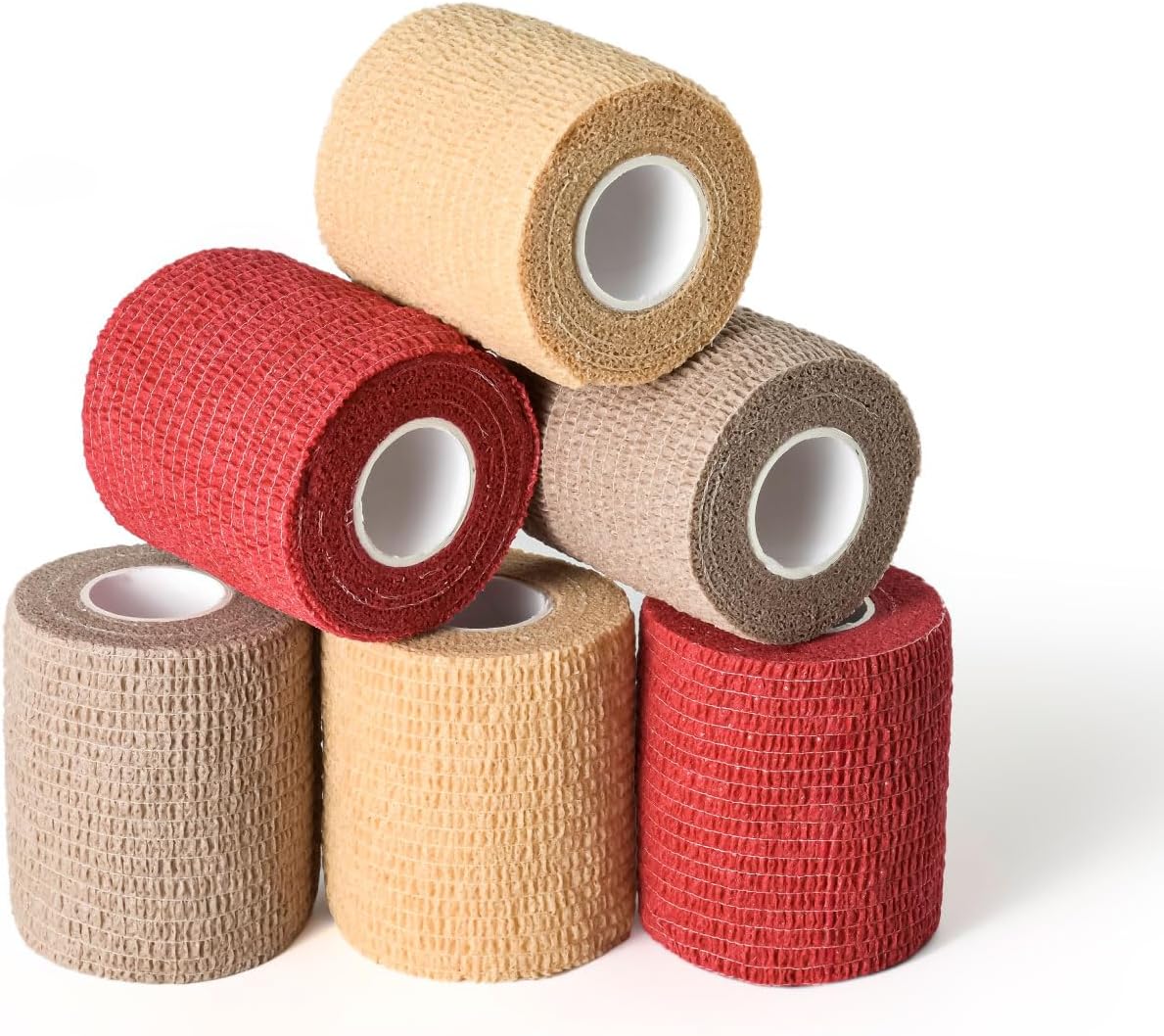 WePet Pet Wrap, Self-Adhesive, Only Sticks to Itself, Non-Woven Tape for Dog Legs, Paws, Wounds, First Aid Cohesive Gauze for Horse, Cat, Bird, Animal, 6 Rolls, 2 Inch, Solid Color A