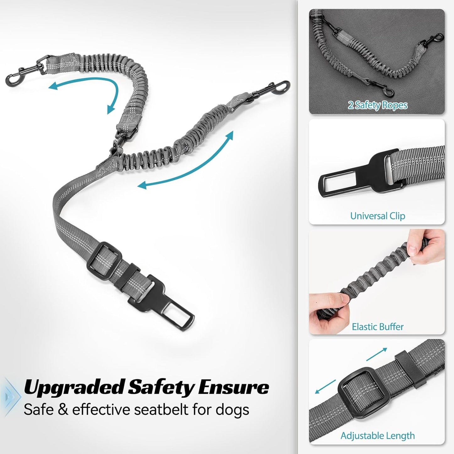 PETSFIT Dog Booster Car Seat for Small/Medium Dogs, Dog Car Seat for Medium Sized Dog with 2 Clip-On Safety Leashes and Patented Buckles, Pet Car Seat with Storage Pockets for Pets Under 45Lbs (Grey)