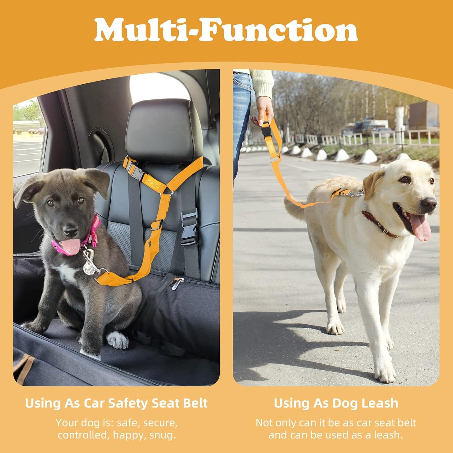 BWOGUE Pet Dog Cat Seat Belts, Car Headrest Restraint Adjustable Safety Leads Vehicle Seatbelt Harness (1 Pack)