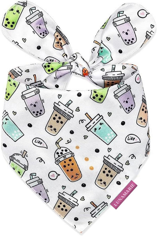 LunaMarie - Luxury Pet Birthday Bandanas -Premium & Silky Poly Fabric | 100% Handmade | Custom Shape Dual Layered (Boba, X-Small)