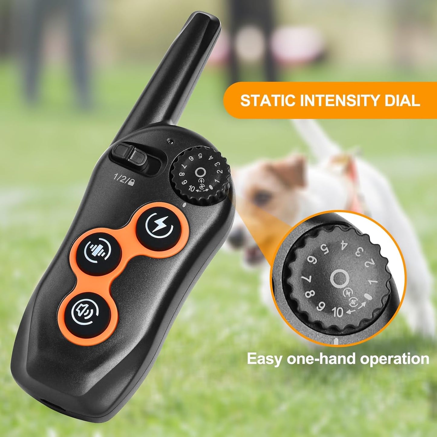 Dog Shock Collar with Remote Control,1300Ft,IP67 Waterproof Dog Training Collar with 3 Training Modes, Beep, Shock, Vibration,Safe Lock for Small, Middle,Large Dogs (Orange O+B)