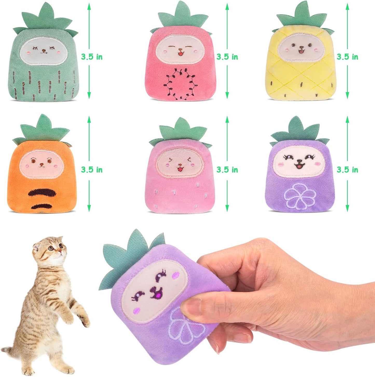 Cat Toys Pineapple with Natural Catnip Inside, Interactive Catnip Toys for Indoor Cats Kitten Kicker, Dental Kitty Chew Toy 6 Pack