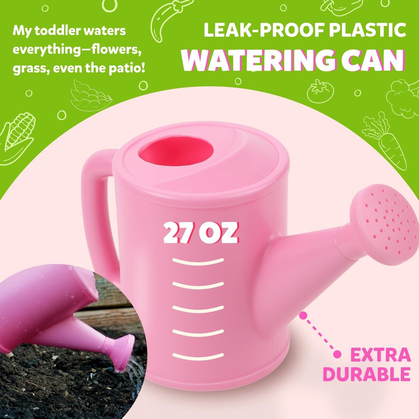 Pink Kids Gardening Tools - includes Sturdy Tote Bag, Watering Can, Gloves, Shovels, Garden Stakes, and a Delightful Children's Book "How to" Garden Tale - Kids Garden Tool set for toddler age on up.