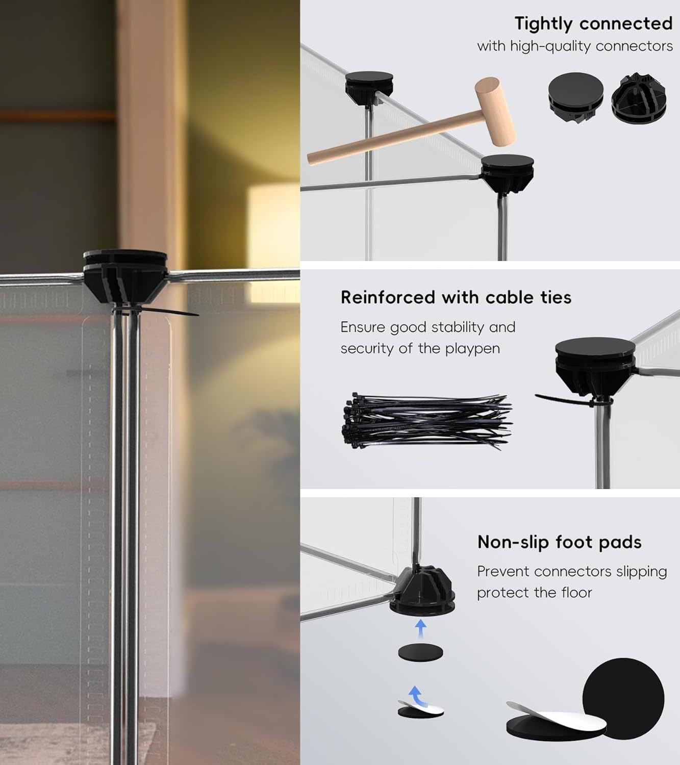 Small Animal Playpen, Guinea Pig Cages with Waterproof Mat, 24 Panels Pet Playpen for Hamsters, Hedgehog, Bunny, Ferret, Indoor Outdoor Plastic Fence, 48.5 x 24.8 x 32.3 inches