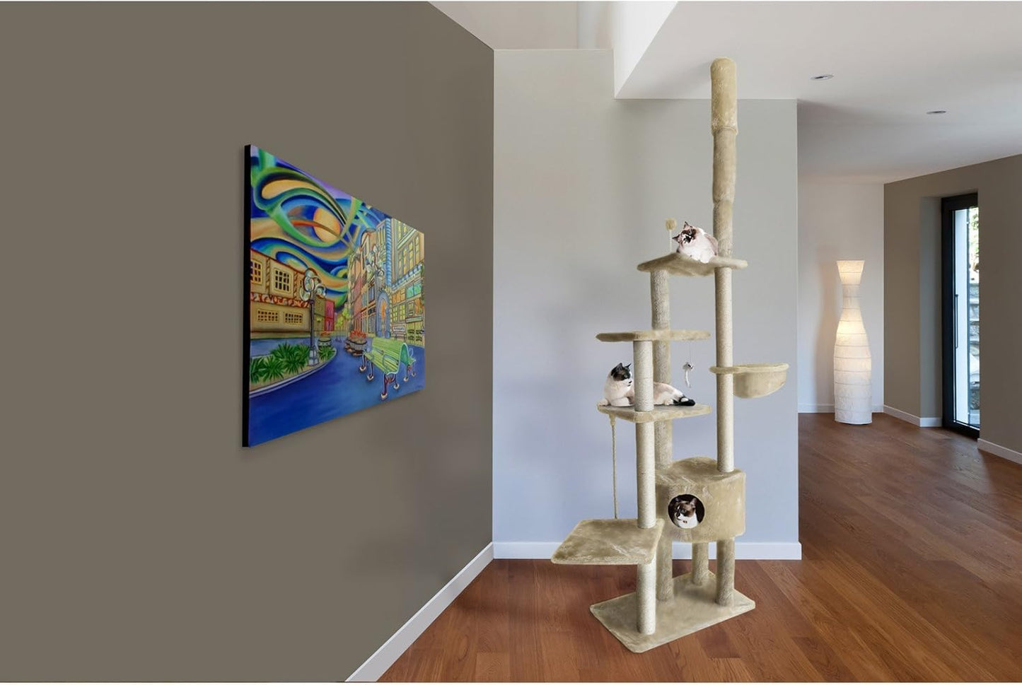 Furhaven 100"-113" Tall Cat Tree for Indoor Cats w/ Adjustable Height, Ft. Sisal Scratching Posts, Condo, & Toys - Tiger Tough Skyscraper Interactive Playground Tower - Gray, One Size