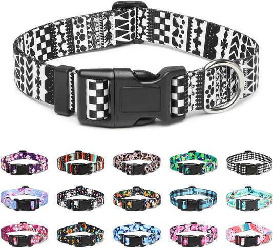 Mercano Adjustable Dog Collar - Special Design Patterns, Soft Nylon Comfortable Durable Pet Collar for Small Medium Large Dogs (S, Black White A)
