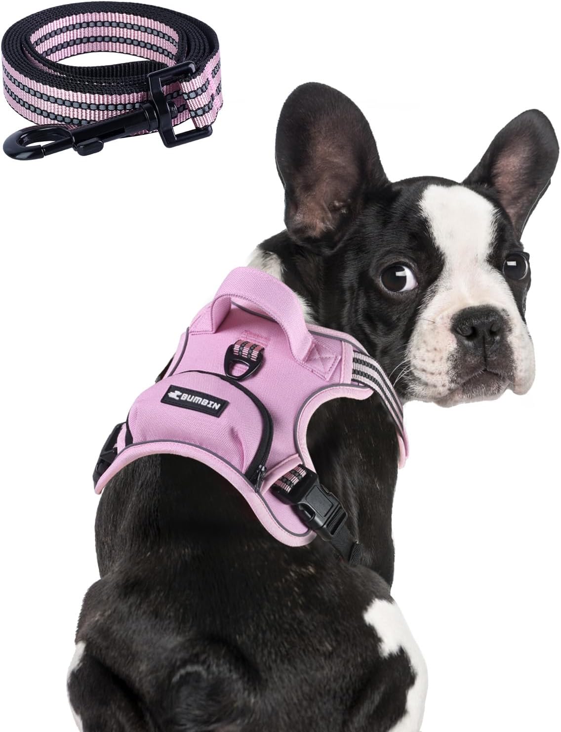 BUMBIN Dog Harness for Large Dogs, No Pull Adjustable No Choke Pet Vest with Dog Leash Fit Smart Reflective Pet Walking Harness for Training Easy Control Soft Handle Pink M