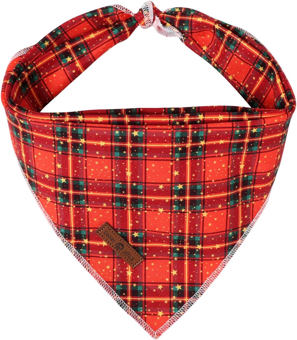 Lionet Paws Christmas Dog Bandana for Medium Large Dogs,Grid Dog Kerchief Washable Dogs Triangle Bibs Scarf for Girl or Boy