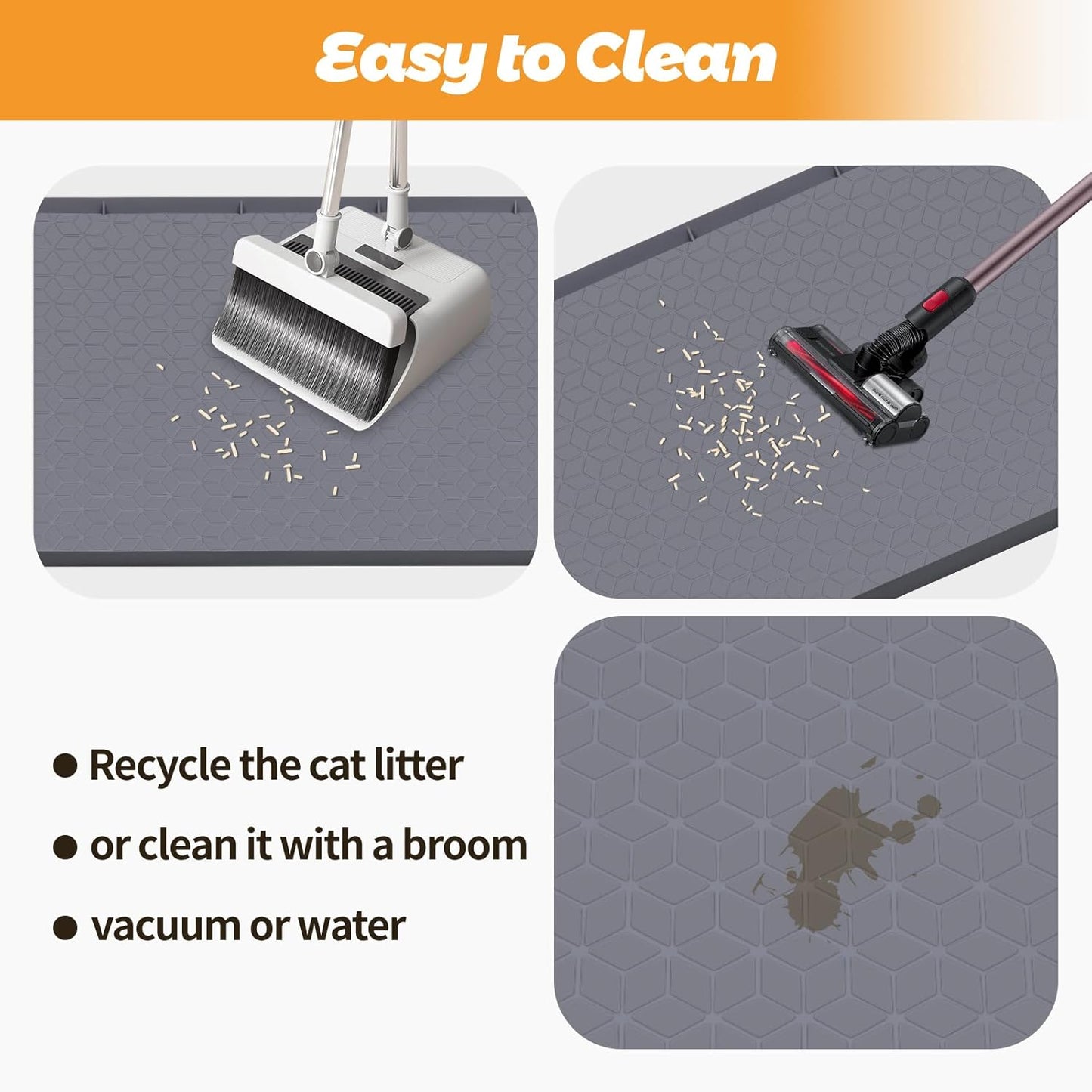 Cat Food Mat, 34" x 22" Large Silicone Pet Feeding Mat with Raised Edge Pet Placemat for Food and Water Bowl Non-Slip, Easy to Clean, Floor Protection (Dark Grey)