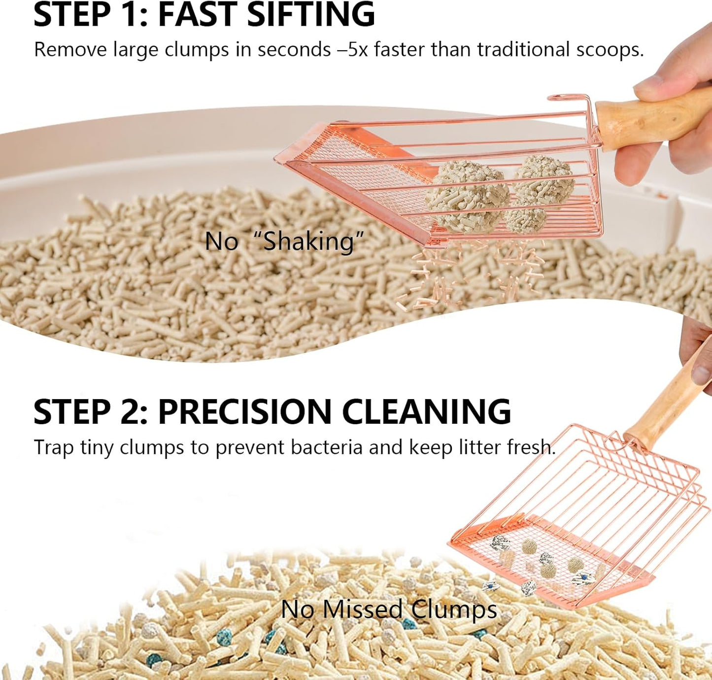 Litter Scooper, Metal Litter Scoop, Pooper Scooper with Wooden Handle, Cat Litter Scoop, Metal Scooper & Speed Sifter Deep Shovel Scoop Filter,Kitten Pooper Lifter for Litter Box