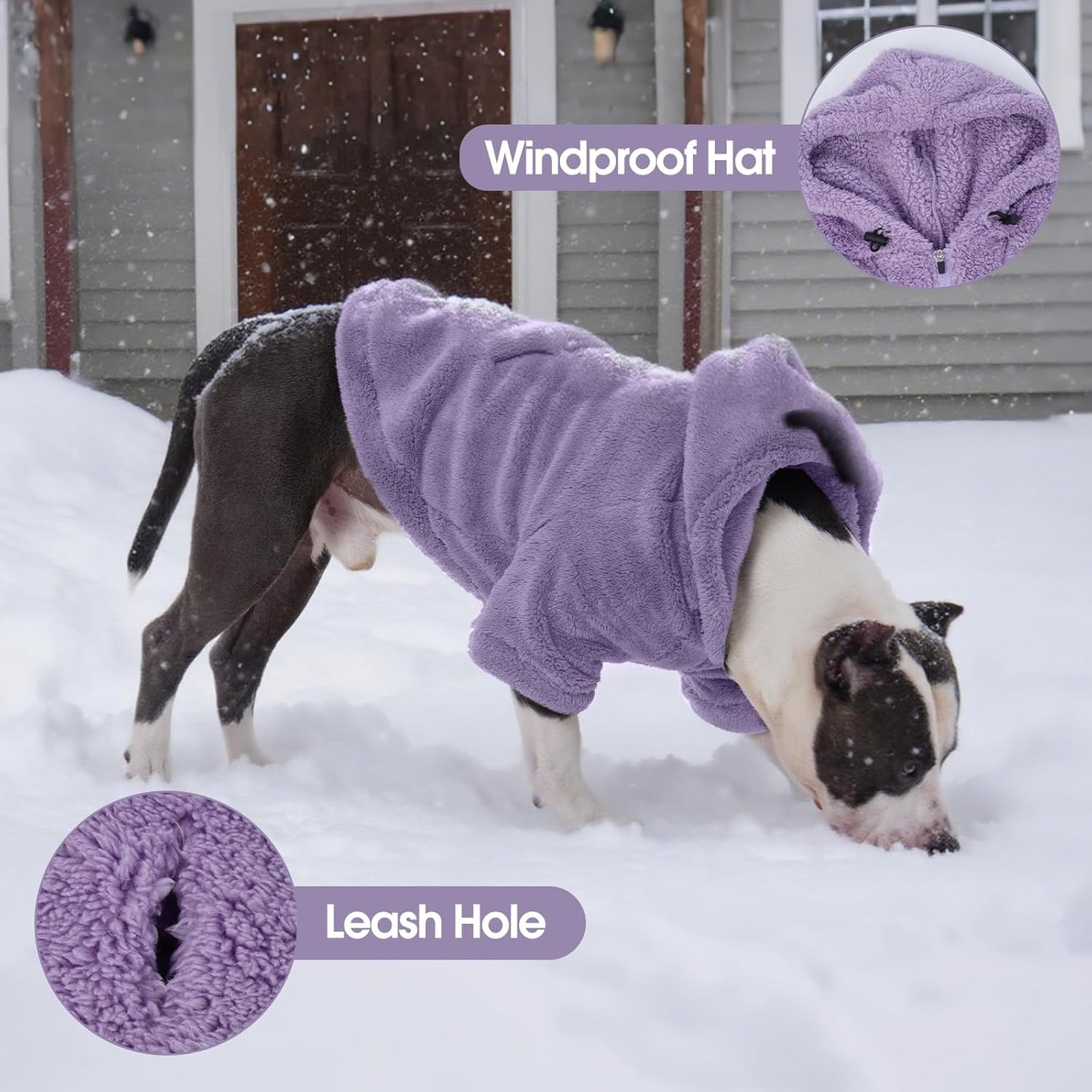 IDOMIK Fuzzy Dog Sweater with Adjustable Hood, Warm Fleece Dog Sweater Hoodie with Harness Hole & Pocket, Pullover Sweaters for Large Dogs, Fuzzy Hooded Sweatshirt for Fall Winter Christmas,Purple,2XL
