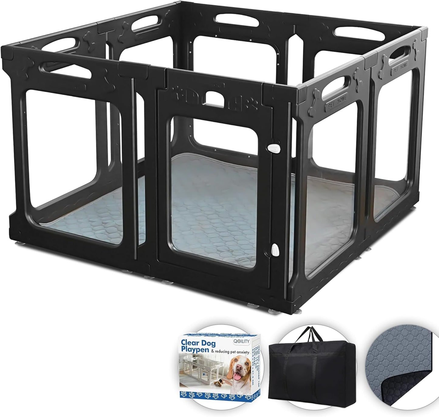 Clear Dog Playpen Indoor, Effectively Relieves Pet Anxiety, Suitable for Most Dogs, Black
