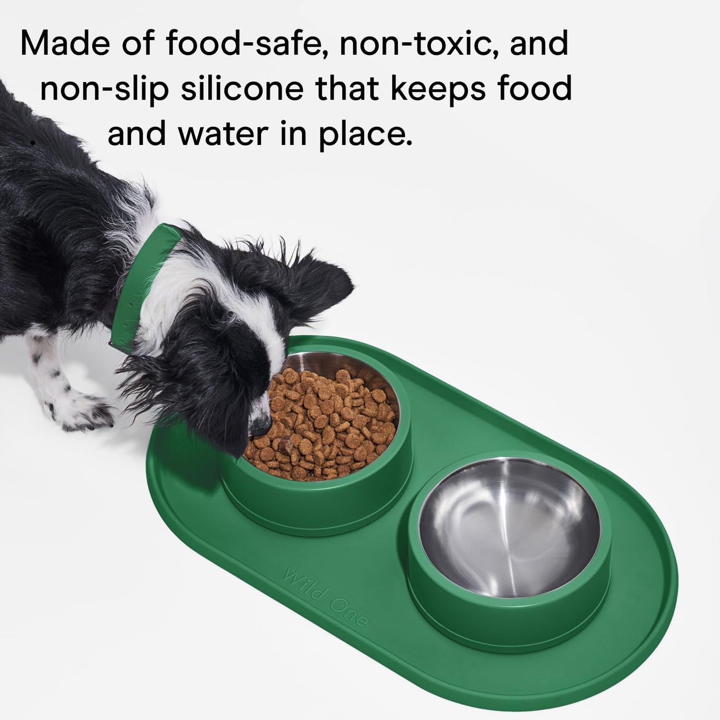 Wild One - Dog & Cat Placemat for Food & Water - Silicone, Non-Slip, Non-Toxic - Great for Travel - Standard (Black)